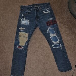 Men's Polo Distressed Blue Jeans